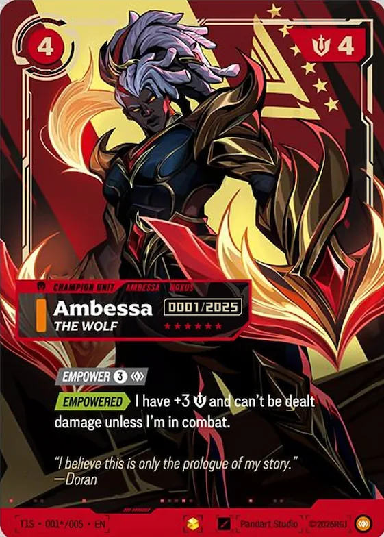 Ambessa, The Wolf #001* – Riftbound x T1 2025 Worlds Champion Collection
