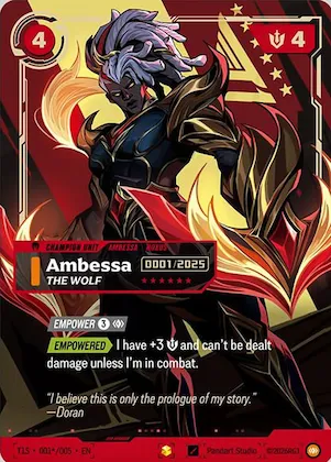 Ambessa, The Wolf #001* – Riftbound x T1 2025 Worlds Champion Collection