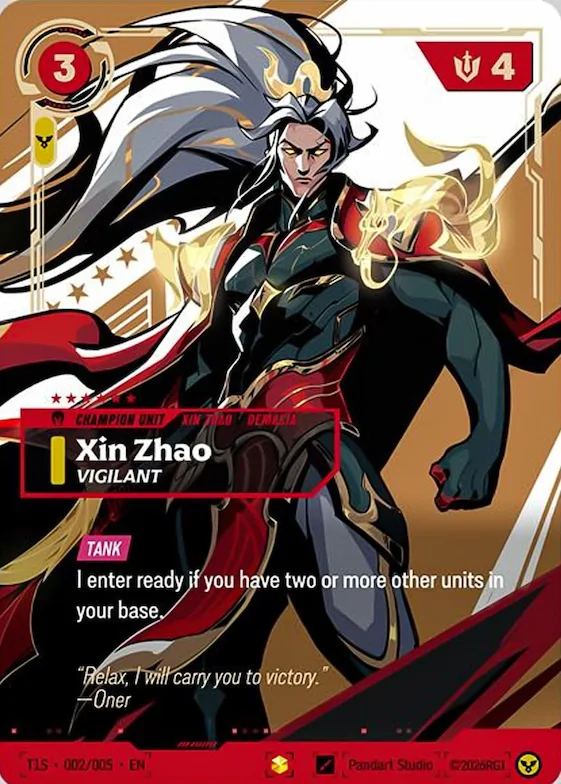 Xin Zhao, Vigilant #002 – Riftbound x T1 2025 Worlds Champion Collection