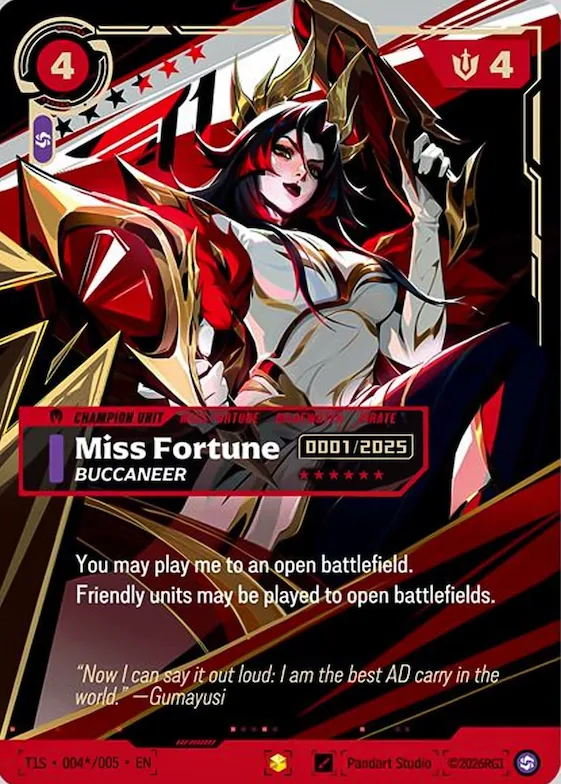 Miss Fortune, Buccaneer #004* – Riftbound x T1 2025 Worlds Champion Collection